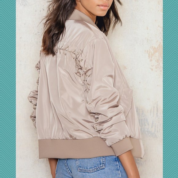 NA-KD Jackets & Blazers - NA-KD Beige Full Zip Lacing Bomber Jacket